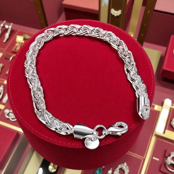 925 Sterling Silver Stamp Wheat Chain Bracelet Bulky 7” Unisex Bracelet - Picture 2 of 6